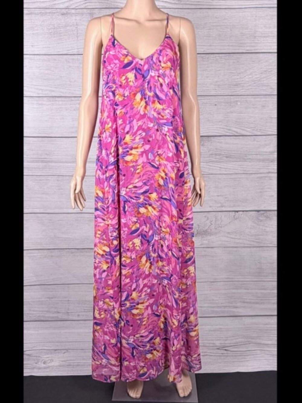 🌺Nicole Miller New York Pink Tropical Floral Spaghetti Strap Maxi Dress Size S